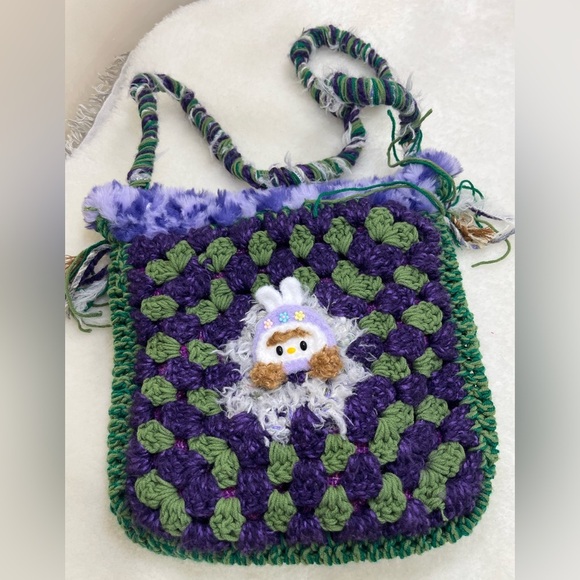 Handcrafted Green and Purple Crochet Bag - Picture 3 of 12